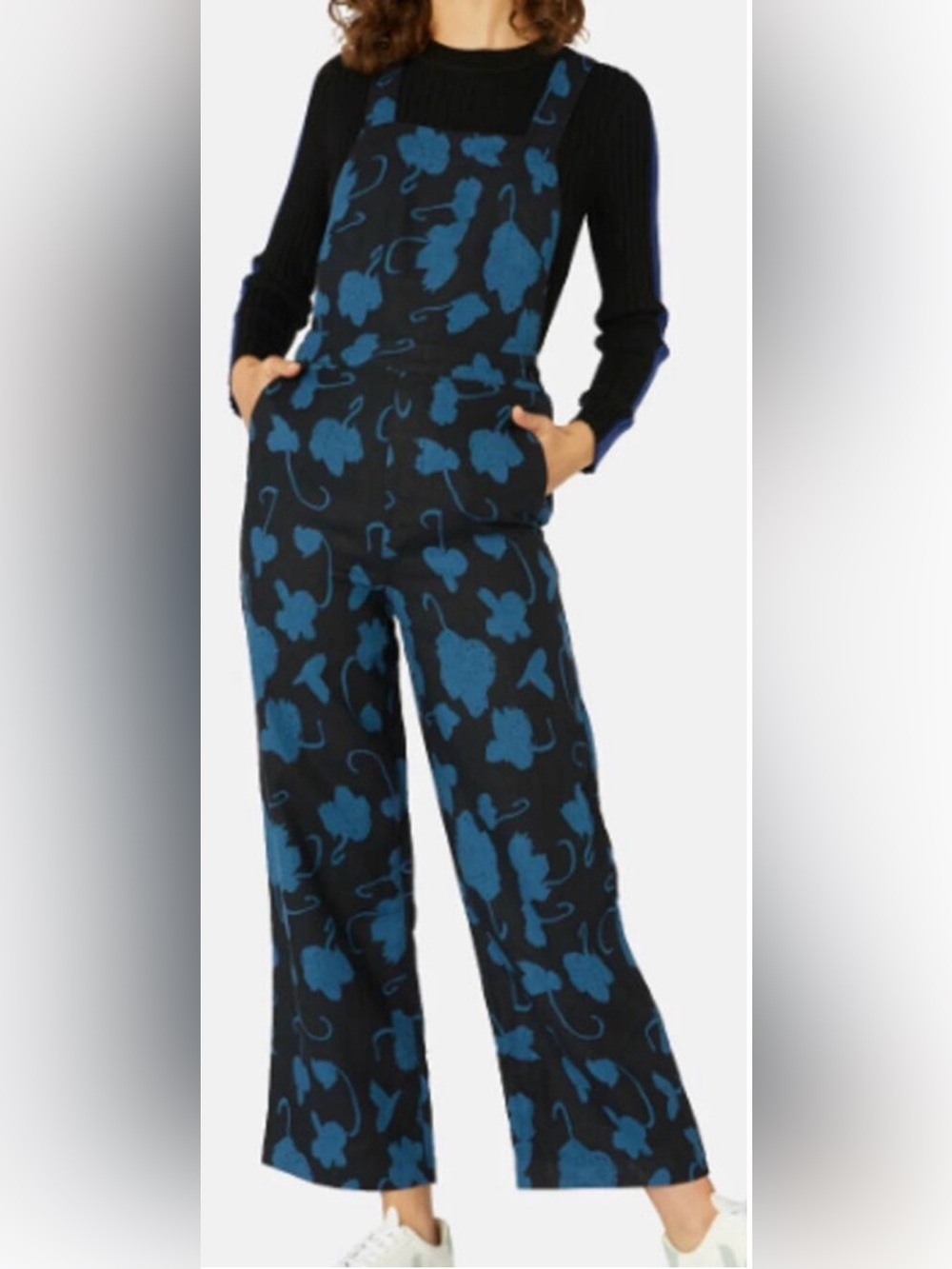 Gorman x Fiona Baby Clover Black Blue Linen Overalls Floral Jumpsuit Pantsuit 8